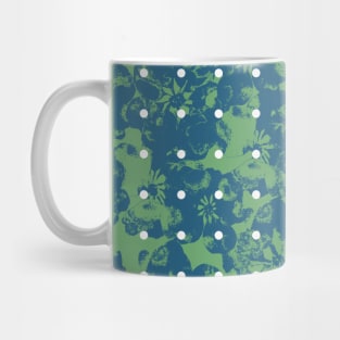 Abstract Blue Floral Polka Dots on Green Mug